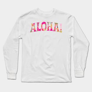 Aloha Typography, Hot Pink Long Sleeve T-Shirt